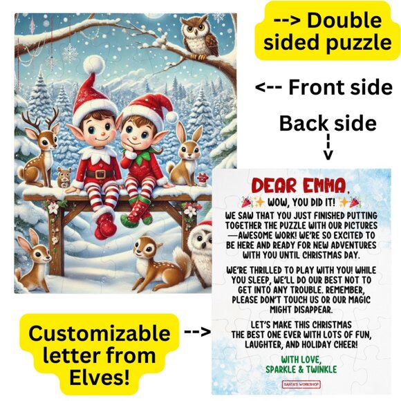 Personalized Elf Letter Double-Sided Jigsaw Puzzle for Kids - Picture 5 of 8